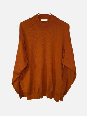 Gran Sasso Italy Wool Cashmere Silk Sweater Mens Orange Mock Neck Luxury Knit XL